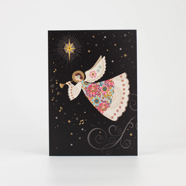 Christmas Angel Card Floral Dress Gold Foil