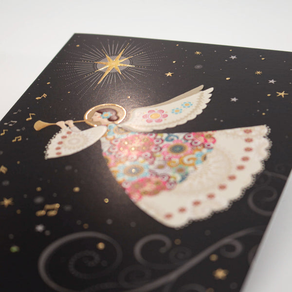 Christmas Angel Card Floral Dress Gold Foil