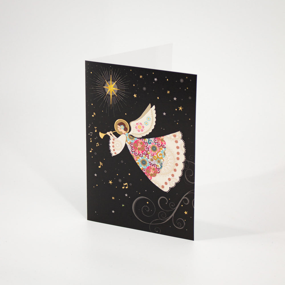 Christmas Angel Card Floral Dress Gold Foil