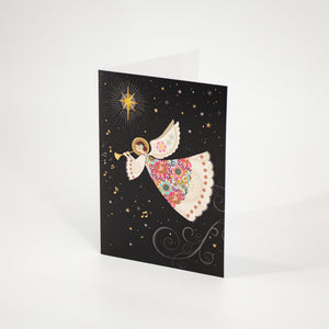 Christmas Angel Card Floral Dress Gold Foil