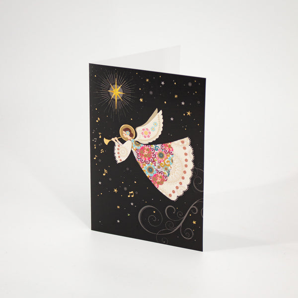 Christmas Angel Card Floral Dress Gold Foil