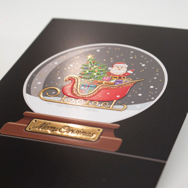 Santa Christmas Card Snow Globe Gold Foil