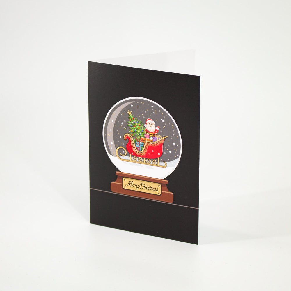 Santa Christmas Card Snow Globe Gold Foil