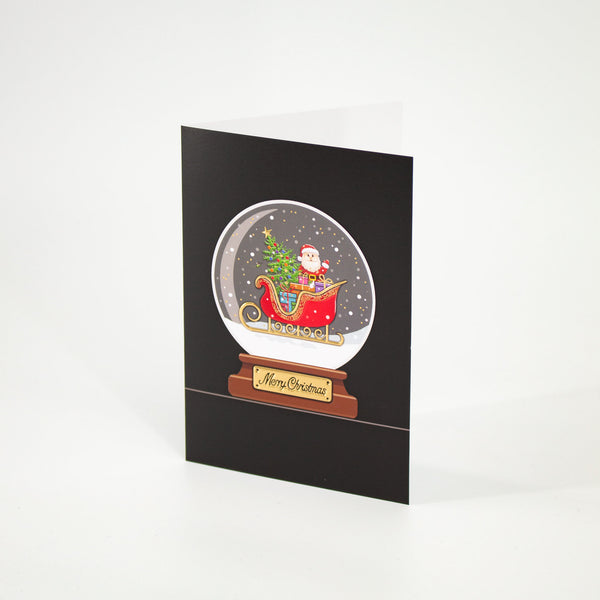 Santa Christmas Card Snow Globe Gold Foil