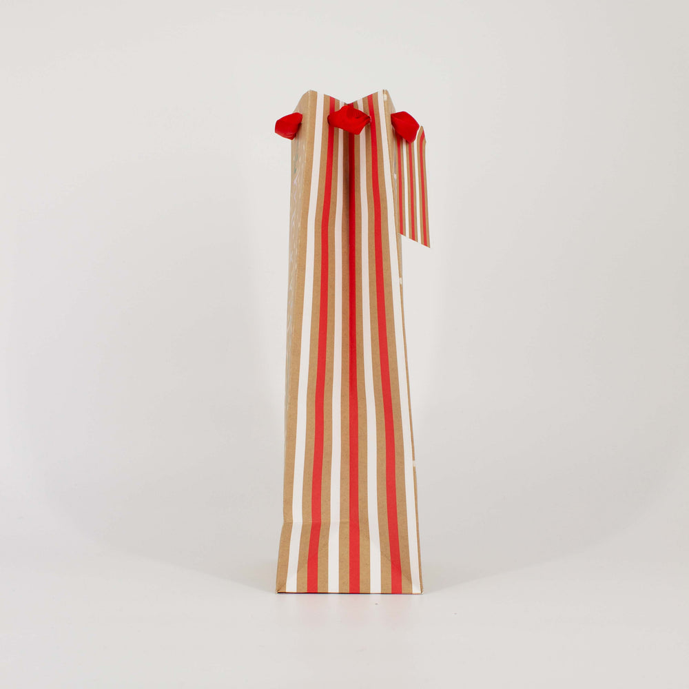 Christmas Bottle Bag Kraft Rainbow Foil Striped Gusset