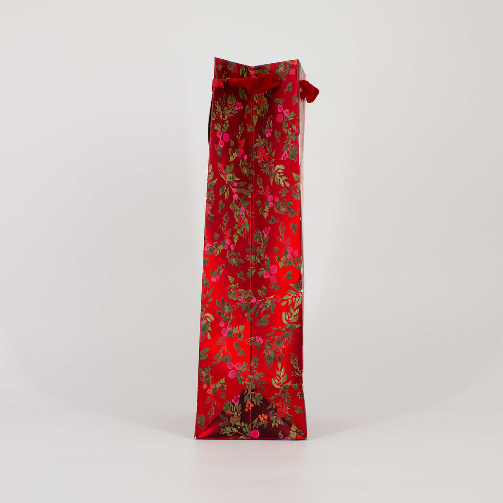 Christmas Bottle Bag Red Poinsettia Foil Accent