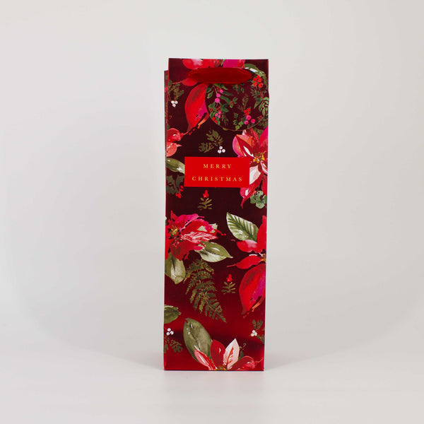 Christmas Bottle Bag Red Poinsettia Foil Accent