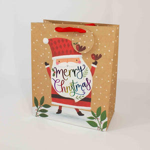 Large Christmas Gift Bag Kraft Santa Rainbow Foil