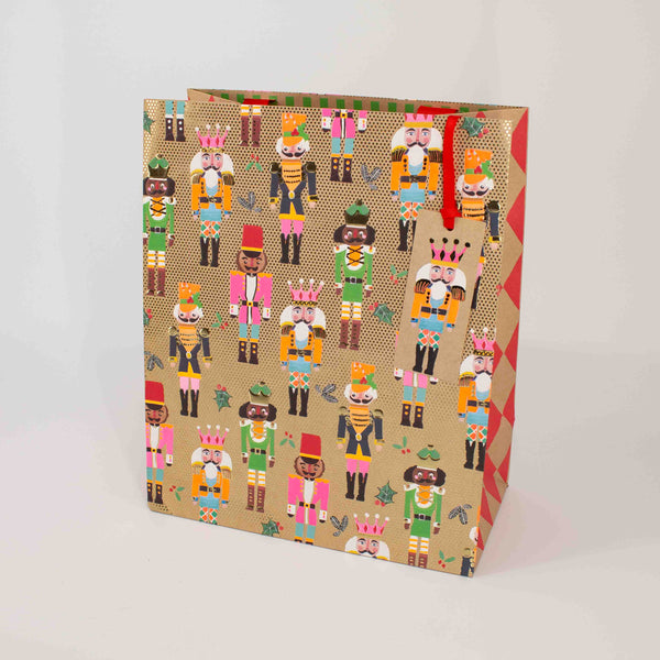 Nutcracker Gift Bag Medium Kraft Gold Foil Design