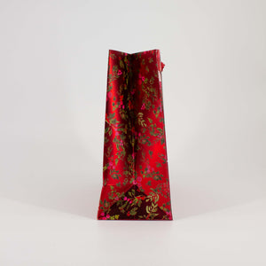 Christmas Gift Bag Red Poinsettia Foil Accent