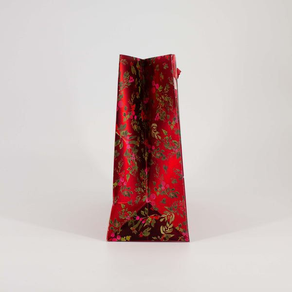 Christmas Gift Bag Medium Red Foil Poinsettia Design