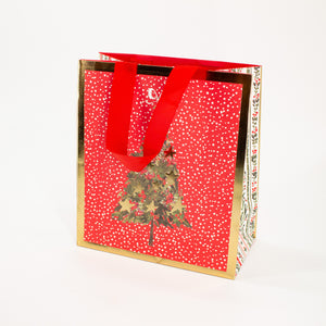 Christmas Gift Bag Medium Ruby Pines Gold Foil Design