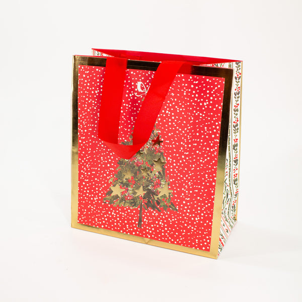 Christmas Gift Bag Medium Ruby Pines Gold Foil Design