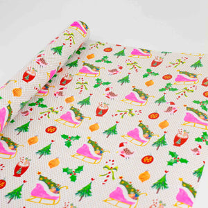 Sleigh and Tree Gift Wrap 4-Metre-Roll Neon Christmas Design