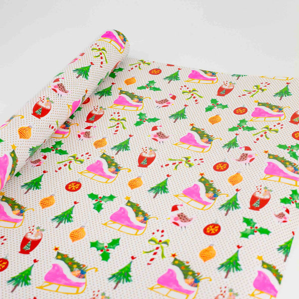 Sleigh and Tree Gift Wrap 4-Metre-Roll Neon Christmas Design