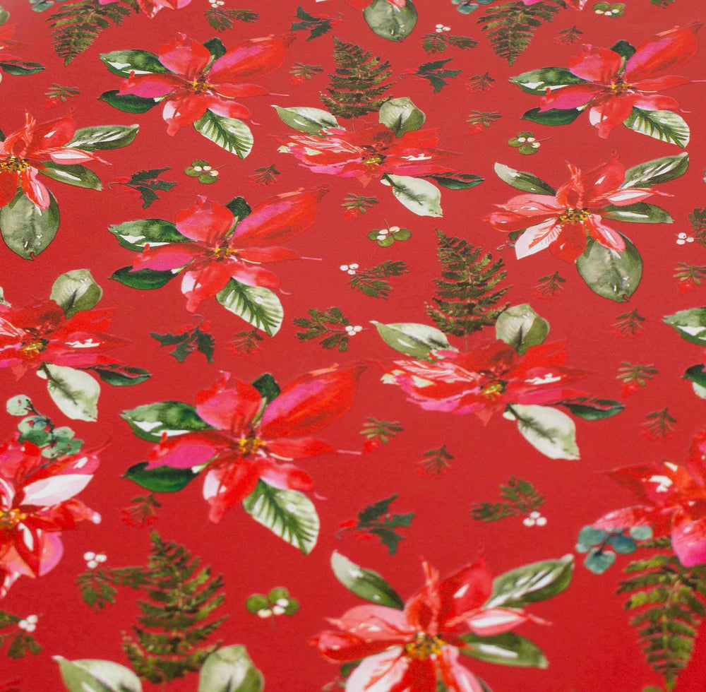 Poinsettia Gift Wrap 4-Metre-Roll Red Floral Design