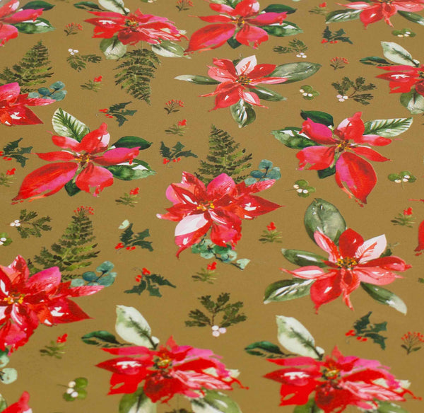 Poinsettia Gift Wrap 4-Metre-Roll Gold Floral Design