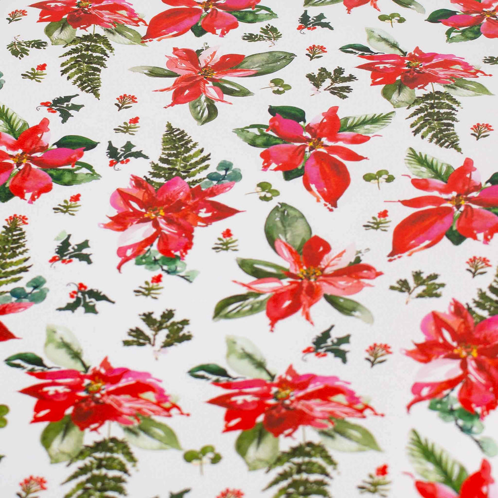 Poinsettia Gift Wrap 4-Metre-Roll White Floral Design