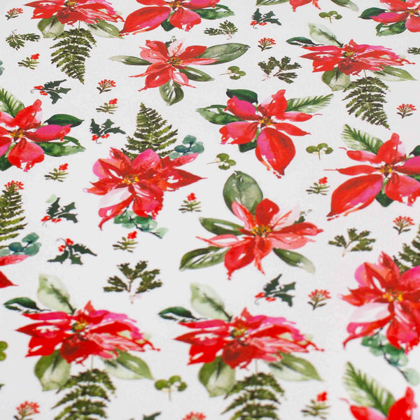 Poinsettia Gift Wrap 4-Metre-Roll White Floral Design