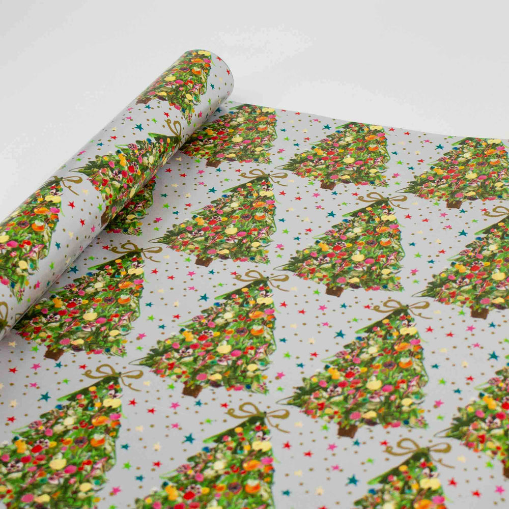 Christmas Wrapping Paper Silver Wrap Festive Star Accents