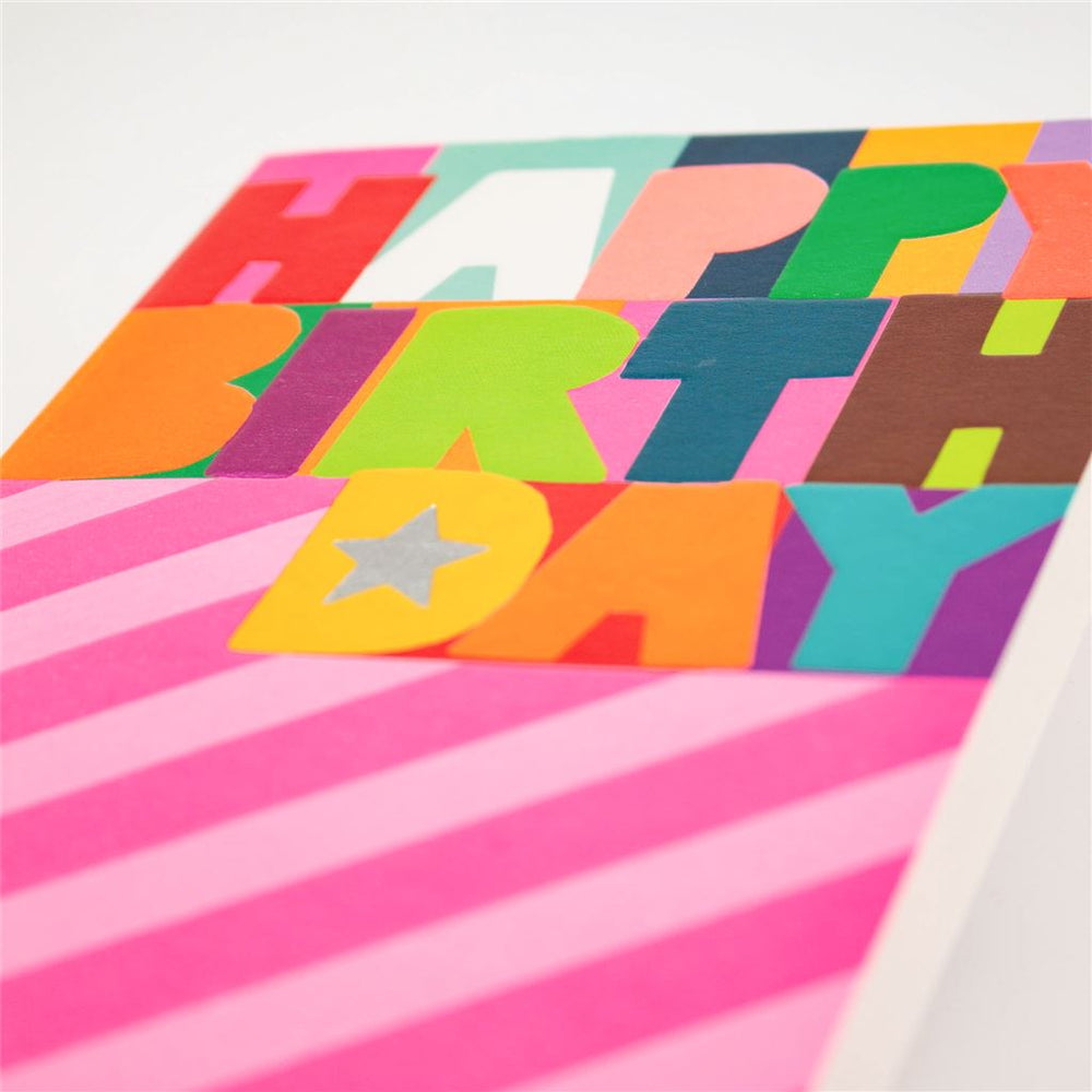 Happy Birthday Card Pink Stripe Design