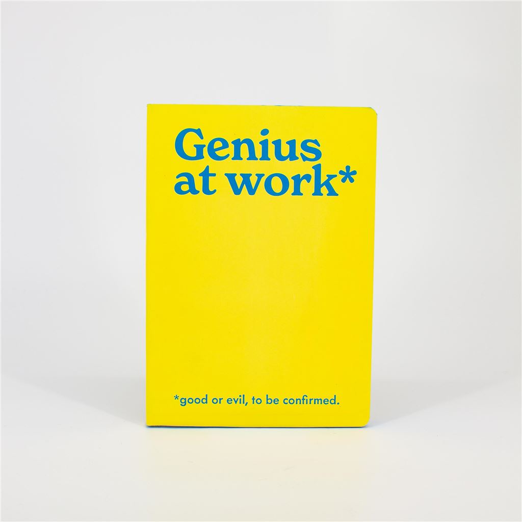 Genius at Work Notebook | Bright Yellow Journal | Bold Blue Text