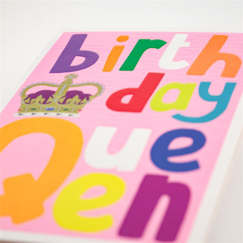 Birthday Queen Card with Colourful Letters and Crown Design