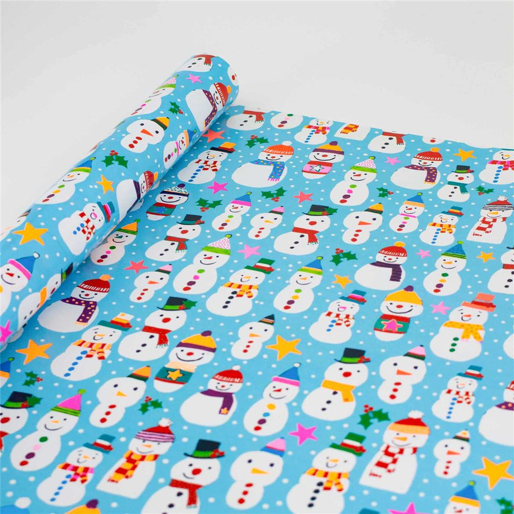 Blue Snowman Christmas Gift Wrapping Paper