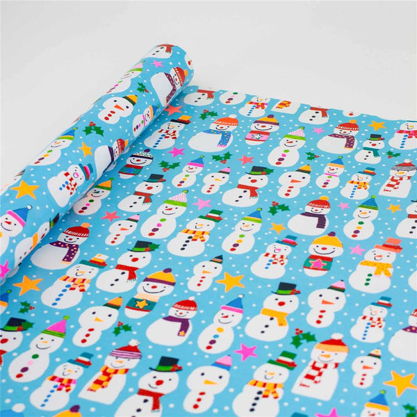 Blue Snowman Christmas Gift Wrapping Paper