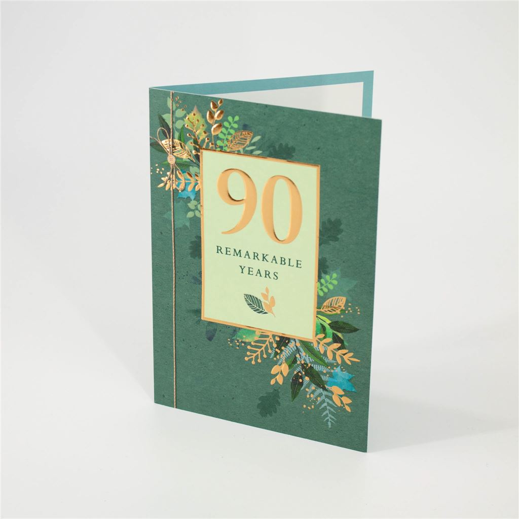 Elegant Dark Green 90th Birthday Card | Foliage Design