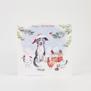 Collie and Hens Christmas Card