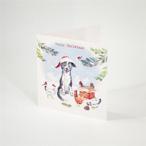 Collie and Hens Christmas Card