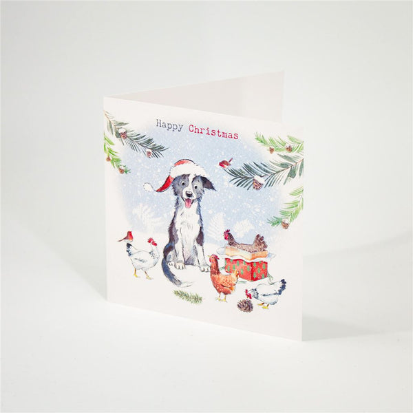 Collie and Hens Christmas Card