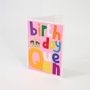 Birthday Queen Card with Colourful Letters and Crown Design