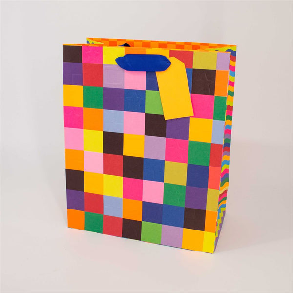 Large Check-Patterned Gift Bag