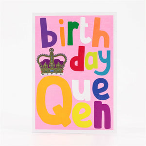 Birthday Queen Card with Colourful Letters and Crown Design