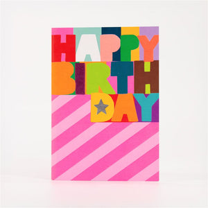 Happy Birthday Card Pink Stripe Design