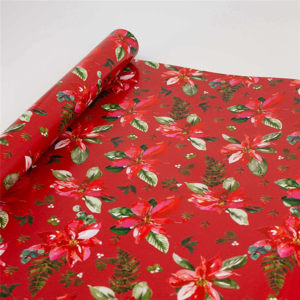 Red Poinsettia Christmas Wrapping Paper