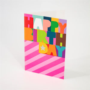 Happy Birthday Card Pink Stripe Design