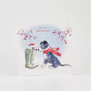 Collie & Hedgehog Christmas Card